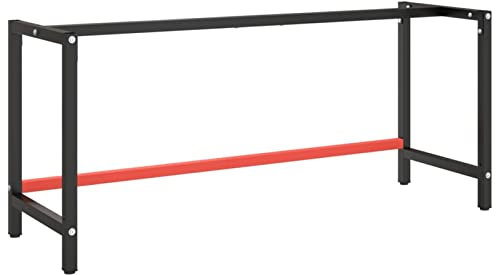 Homgoday Telaio Banco da Lavoro Nero e Rosso Opaco 180x57x79 cm Metallo, Banco Tavolo da Lavoro per Garage Officina