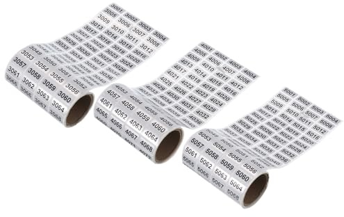 MECCANIXITY Consecutive Number Stickers, 3001 to 4000, 4001 to 5000, 5001 to 6000 Inventory Label Numbers for Office Warehouse Numbering, Total 3000pcs