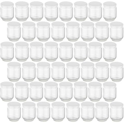 gouveo Lot de 48 bocaux de conservation 190 ml ronds avec couvercle à visser blanc - Petits bocaux de conservation avec couvercle à vis - Bocaux à vis pour la conservation et le stockage (EGR190W)
