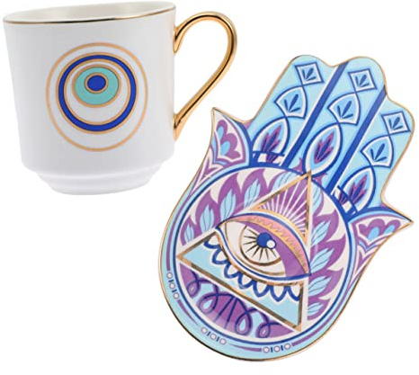 Cabilock Türkische Keramiktasse mit Untertasse, 1 Satz für Kaffee und Tee | Glatter Oberfläche, Ergonomischer Griff, Angenehme Handhabung, Passende Größe, Stilvoller Look