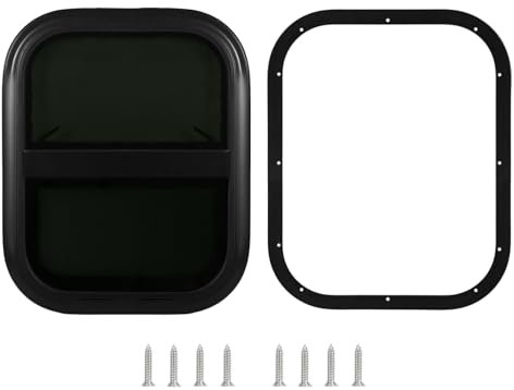 Fenêtre latérale de caravane noire 360 x 410 mm avec écran en verre trempé teinté pour remorque de camping-car
