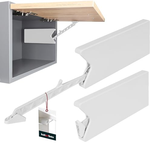 KOTARBAU® Ferrure De Relevage Polyvalent Placards PVC Blanc Charnière Relevable À Fermeture Silencieuse pour Les Façades avec Dispositifs De Verrouillage | Compas Meuble | Compas De Meuble Lift II