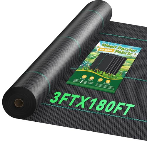 Domusensus 3ftx180ft Weed Barrier Landscape Fabric Heavy Duty 3.2oz, Woven Geotextile Weed Blocker Landscaping Fabric, Ground Cover Weed Control Mat, Commercial Weed Cloth Garden Bed Liner