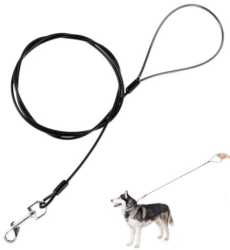 180cm Bissfeste Hundeleine Lange Hundeleine mit Beschichtetem Stahldrahtseil Langlebiges Robustes Haustier Zugseil für Große und Kleine Hunde zum Gassigehen Schwarze