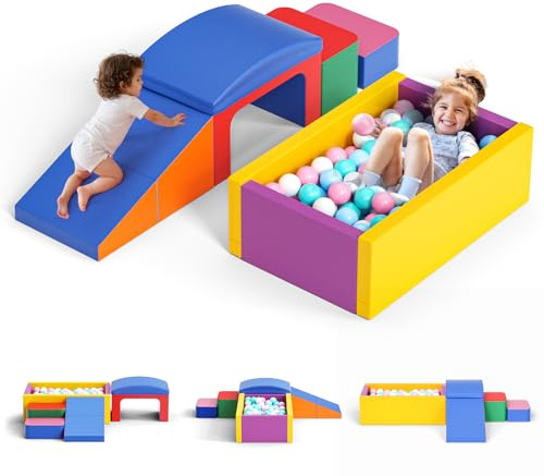 CUPCHID Bloques de Construcción de Espuma para Niños, Grandes Bloques de Construcción de Espuma Gigantes para Niños, Juguetes Educativos Preescolares para Gatear y Escalar (Arcoiris-Piscina Bolas)