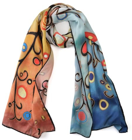 JWSilk Langer Charmeuse Seidenschal Klassischer Kunstdruck