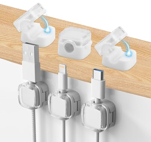 6 Pièces Support de Câble Magnétique,Clips Magnetique Cable,Clips de Gestion de Câble Magnétique,Organisateur de Câbles Magnétiques pour Bureau,Table de Nuit,Câbles de Chargement,HDMI, USB, Blanc