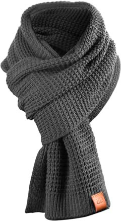 Rough Scarf - Schal, Strickschal, Langschal mit Echt-Leder Veredelung (Manufaktur13/M13) (Asphalt)