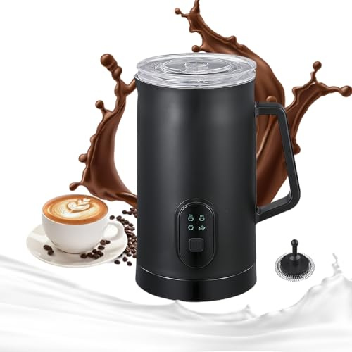 Milk frother, 4 in 1 milk frother with heating function, 580ml/19.6oz Automatic hot and cold coffee foamer, Latte, Cappuccino, Macchiato, Hot Chocolate, milk steamer with temprature control (1, Black)