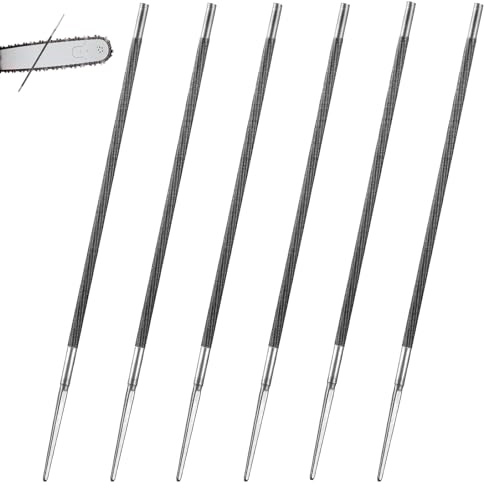 Limes de Scie à Chaîne, 6 Pièces 5,2 mm Set de Limes de Scie, Limes Rondes pour Tronçonneuse, Outil D'affûtage de Chaîne pour Tondeuses à Gazon, pour L'ébavurage et la Réparation