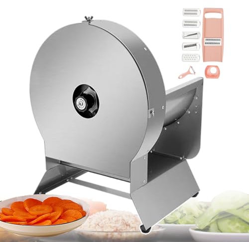 forplubossmmp Cortadora De Verduras Eléctrica para Ensaladas/Jugos De Limón, Cortadora De Verduras Eléctrica, Cortadora De Ensaladas Profesional, con Canal De Alimentación De 22 X 14 Cm,Round