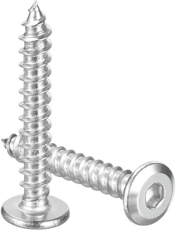 sourcing map Tornillos M6 x 40 mm (100 unidades) de cabeza redonda plana, tornillos de cabeza hexagonal autorroscantes de acero inoxidable para muebles de madera