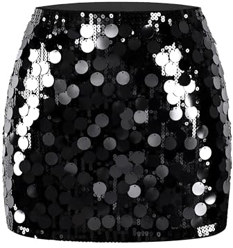 MANER Women's Sequin Mini Skirt Sparkle Stretchy Bodycon Night Out Party Skirts(M/US 8-10,Black)