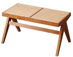 Banco de comedor de ratán de madera con color madera de cerezo, banco estrecho de 34 pulgadas para dormitorio, casa de campo, banco de extremo de cama interior con parte superior tejida para sala de