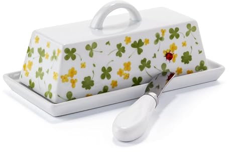 Mantequera de cerámica, para mantequilla francesa de 250 g, campana de cerámica con tapa, mantequera refrigerada por agua, para mantequilla fresca y untable, regalo de Navidad para la cocina