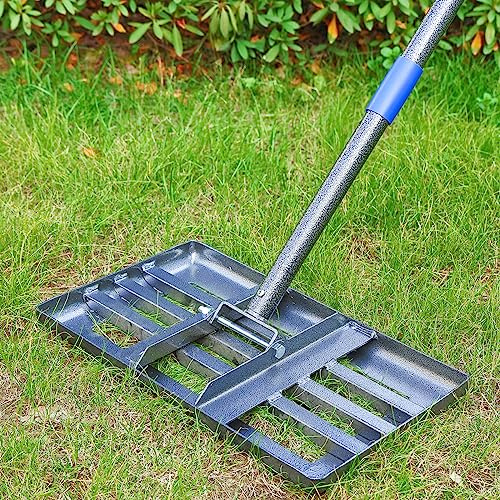Rasenrechen Metall 152cm, Nivellierrechen mit glatten Kanten zum Rasen Einebnen und Erde Verteilen - Robustes Bodenplanierwerkzeug für Garten und Rasenpflege