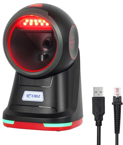 OBZ Lector de Código de Barras 1D 2D QR Omnidireccional Escáner de Sobremesa con USB Cable Manos Libres con Sensor Megapíxeles para POS PC Supermercados Bibliotecas Tiendas de conveniencia