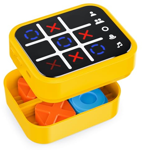 Anoawens Rechargeable Tic Tac Toe Game Box with 5 Fun Games, Yellow