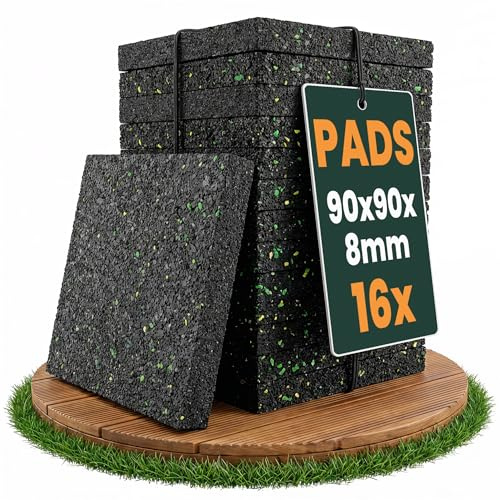 FUX Terrassenpads 16 Stück - 90x90x8mm - Gummigranulat Unterlage | Langlebige Gummipads für Terrasse, Balkon oder Garten, Recyceltes Gummigranulat sorgt für optimale Druckverteilung