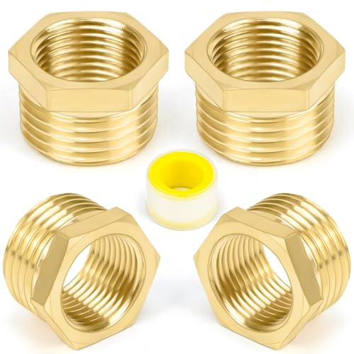 FLEXNOVA 4 Stück Reduzierung 1/2 auf 3/8, Messing Reduziernippel Reduzierstück Adapter 1/2 auf 3/8 Gewindefitting Adapter 3/8 auf 1/2 mit Gewindedichtband für Wasserleitungen AG Ø20mm x IG Ø16mm