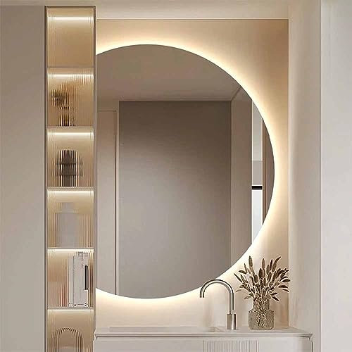 Smart - Specchio a mezzaluna a LED dimmerabile, 84 x 120 cm, retroilluminato a 3 colori, grande specchio decorativo da parete per ingresso e bagno
