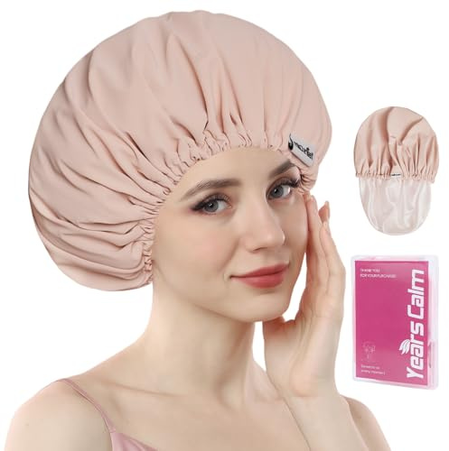 Years calm Duschhaube, wiederverwendbar, wasserdicht, doppellagige Haarkappe für Frauen, mit Gummiband, ideal für Dusche, Spa, Reisen & Reinigung (Hellrosa, Einheitsgröße)