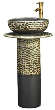 CAFIEDR Lavabos de Pedestal para el hogar, Lavabo de Columna de cerámica Retro, Lavabo de pie de Arte Creativo para Exteriores, Lavabo de Pedestal para baño