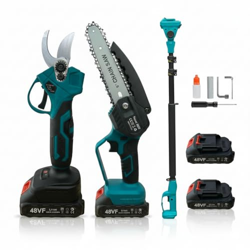 K2 STORE Kit Potatura a Batteria 3 in 1 – Forbice Elettrica + Mini Motosega 6 + Asta Telescopica 3m, Cesoie Professionali per Potatura Rami, Alberi, Siepi e Vigneto