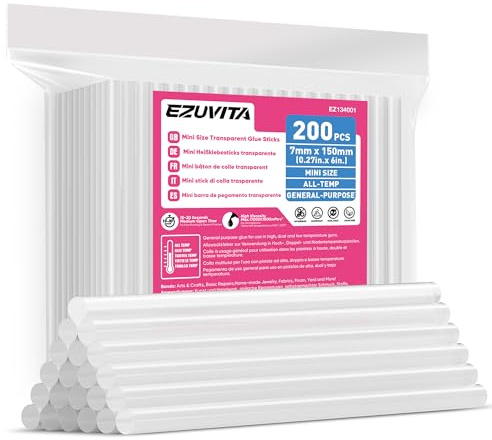 EZUVITA Mini-Heißklebesticks 200 Stück, 7 x 150mm, transparente Heißklebestifte für Mini-Hießklebepistole, Heimwerken Reparieren Dekorieren
