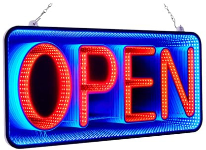 FITNATE 3D LED Open Sign, 21.2 Inch Large Double-Sided Open and Closed Sign Infinity Mirror, Dimmable, for Business Storefront, Bar, Cafe, Wall & Window Decor
