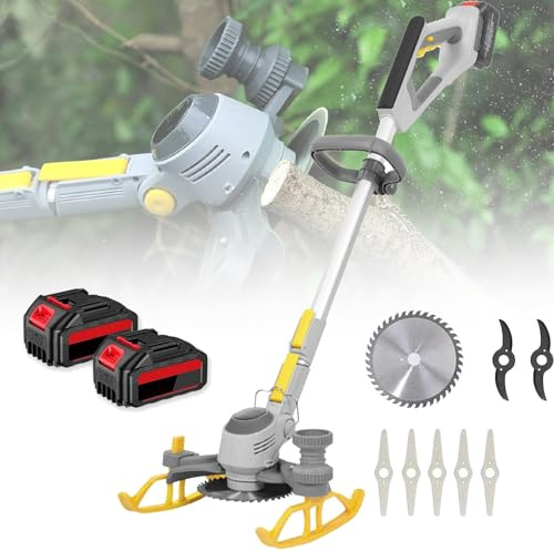 GAYAYAS Desbrozadora inalámbrica, desbrozadora y Recortadora de Bordes, cortacésped eléctrico de 3 Cuchillas, para desherbar en fincas pequeñas, Apto para Jardines
