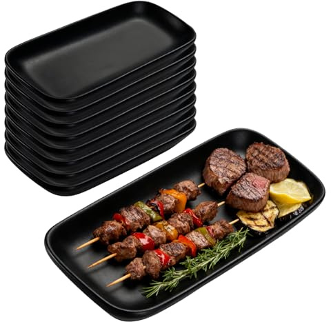 Lot de 8 assiettes de service - Noir - 15,5 x 9,1 cm - Assiettes à sushi, assiettes à dessert, assiettes de service, petites assiettes plates, assiettes à mezzé pour sushis, dessert et gâteau