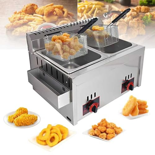 Friggitrice a gas commerciale in acciaio inox, doppia friggitrice ad alta capacità per uso professionale in cucina e ristorante