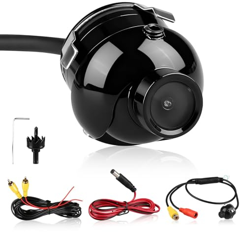 Retrocamera Auto 360° Ruotabile Impermeabile HD 170° Vista Grandangolare, Mini Telecamera Retromarcia Auto con Sensore CCD, A Prova di Polvere e Urti, Telecamera Retromarcia Camper 12V DC