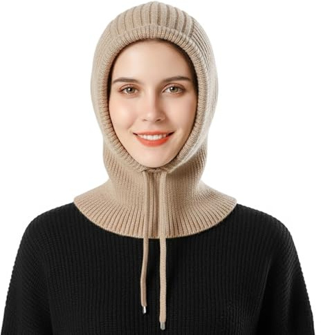 TAGVO Caldo Invernale Sciarpe con Cappuccio, 2 in 1 Passamontagna in Maglia Antivento Berretto con Cappuccio con Coulisse, Morbido Cappelli e Sciarpe Unisex Berretto in Maglia con Scaldacollo