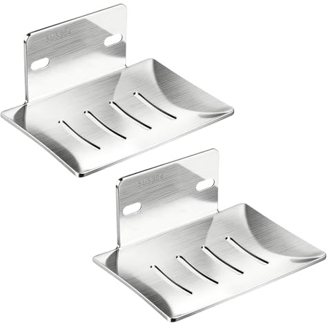 2 PCS Glanzsilber Seifenhalter ohne Bohren Edelstahl selbstklebend, WC Seifenablage Wand Montage ohne Duschablage Bohren für Badezimmer, Selbstklebend Seifenablage für Dusche, Badezimmer