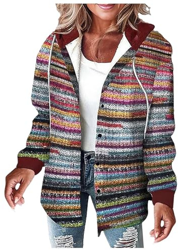Generisch Manteau à carreaux pour femme avec capuche - Veste sweat-shirt - Manteau, rouge, XXL