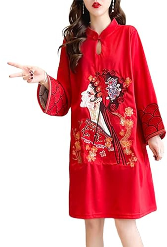 Baoblaze Women Improved Cheongsam Lady Qipao Dress Breathable Trendy Soft Chinese Cheongsam Dress for Travel Anniversary Formal Events, M Red