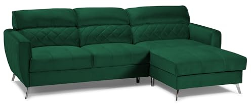 FENIKS Schlafsofa Ecksofa - L-Form - 251 x 153 x 87 cm mit Schlaffunktion - Samt-Stoff Velvet - Rechts Scandic Grün