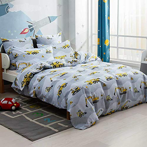 Nayoroom Bettwäsche 135x200 Kinder Jungen Bagger Traktor Kinderbettwäsche | Oeko-TEX, Microfaser, Bettbezug 135x200 cm + Kissenbezug 80x80 cm, Reißverschluss