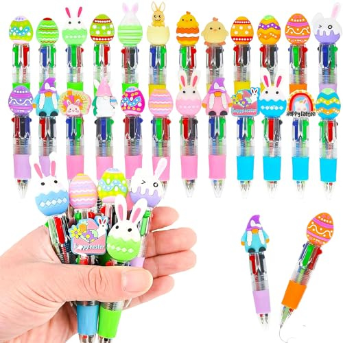 dididudi 30 bolígrafos multicolor de Pascua, huevos de conejo para fiesta de Pascua, bolígrafos de tinta de color 4 en 1 para amantes de los deportes de oficina, regalos de Pascua, bolsas de regalo