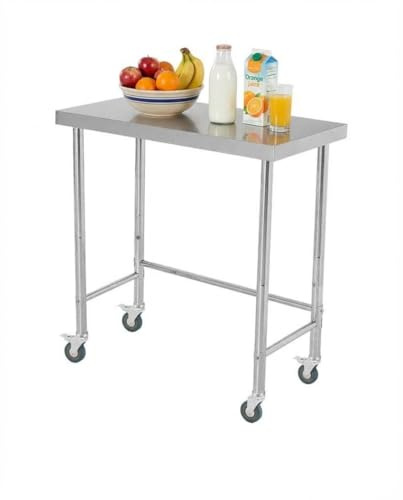 Garvee Arbeitstisch Edelstahl 46 x 92 x 89 cm, Küchentisch Zubereitungstisch, 130 Kg Tragkraft, Mit 4 Rädern, 3 Einstellbaren Höhenstufen, Edelstahltisch Für Gewerbliche Restaurants Outdoor Küche