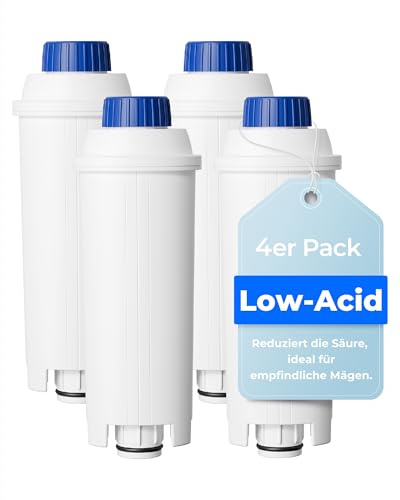 Waterdrop Low-Acid Filtro de Agua, Repuesto para De'Longhi®, Pack de 4 | El Filtro Contiene Bolas Cerámicas Alcalinas que Reducen la Acidez del Agua para un Sabor Más Suave y Equilibrado