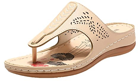 YIzdegg tåseparator sandaler kilklack – sommarskor med fotbäddssandaler ortopediska utomhussandaler andas flip-flops ergonomiska tåsandaler bekväma tofflor fotvalv tofflor, Beige, 41