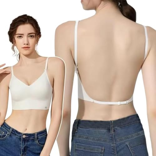 KOEMCY Soutien-Gorge Dos Nu pour Femmes Invisible Push Up Dos Ouvert à découpe Basse Convertible en Bra Dos Nu Multiway Halter (Blanc/S)