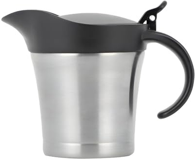 Salsiera - Caraffa Per Salsa Da 450 Ml, Termica Per Portata, Pentola Per Condimenti In Metallo | Dispenser Per Panna Coibentato A Doppia Parete, Coperchio Incernierato, Maniglia, Buffet, Insala