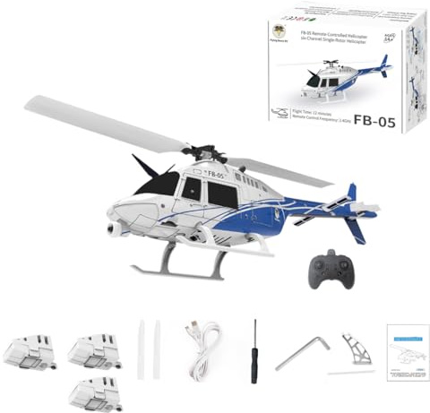 SpedUpX FB-05 RC-Hubschrauber, 2,4 GHz 6-Kanal-RC-Flugzeug mit Gyro und LED-Beleuchtung, optischer Flusspositionierung, Höhenhaltung, EIN-Tasten-Start und -Landung sowie Schweben(Blau/3 Batterien)