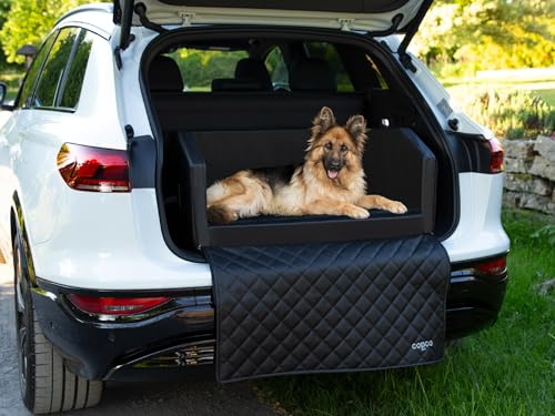 CopcoPet Hundebox Auto Kofferraumschutz Hund mit ladekantenschutz Kofferraum【Mit Tasche】 Kofferraum schutzmatte herausnehmbar - Hunde Autositz Wasserabweisend, hundetransportbox 70x55x38cm Schwarz