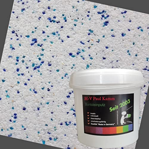 20kg Buntsteinputz Mosaikputz 1-3mm SOP65 Weiß (Naturkorn) + Glas Blau Mix Wandputz - Hergestellt in Bayern -