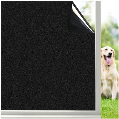 Coavas Decorative Window Privacy Film, Heat Control Sun Blocking Stained Glass Window Film, Floral Design Static Cling, Non Adhesive Windows Tint for Bathroom Front Door, Black, 17.5 x 78.7